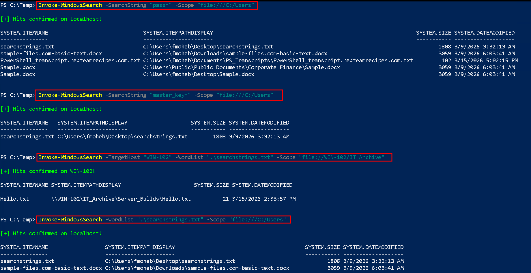 Invoke WindowsSearch - Commands